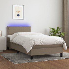 Cama box spring colchón y luces LED tela gris taupe 90x200 cm en Camas y somieres | Comprar online en Foro24