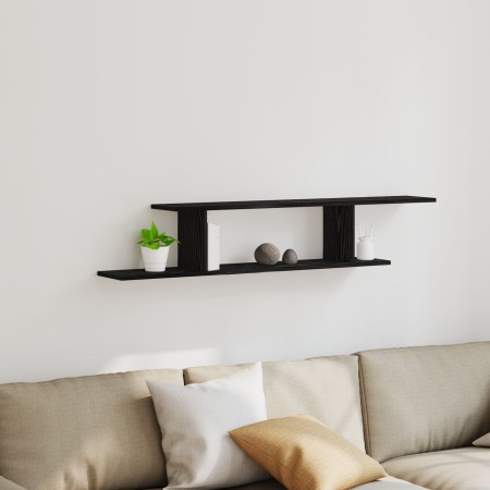 Estante de TV de pared de madera de roble negra 125x18x23 cm, hecho de madera de calidad de , Estantes y estanterías - Ref: F...