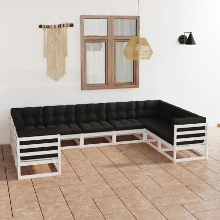 Set de muebles de jardín 9 pzas con cojines madera pino blanco de vidaXL, Conjuntos de jardín - Ref: Foro24-3077315, Precio: ...