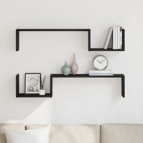 Estante montado en la pared de 2 piezas de roble negro 100x15x70 cm de madera elaborada von , Regale und Regale - Ref: Foro24...