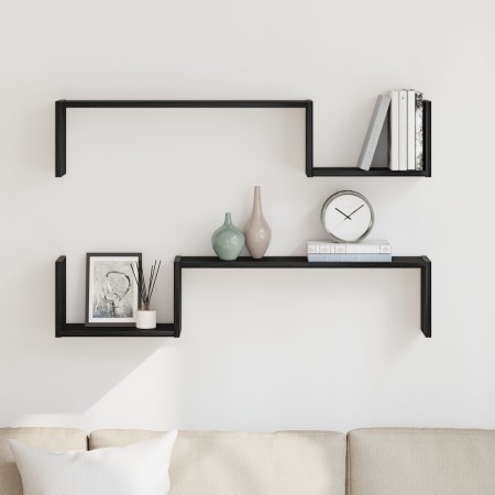 Estante montado en la pared de 2 piezas de roble negro 100x15x70 cm de madera elaborada von , Regale und Regale - Ref: Foro24...