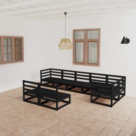 Juego de muebles de jardín 8 piezas negro madera maciza pino