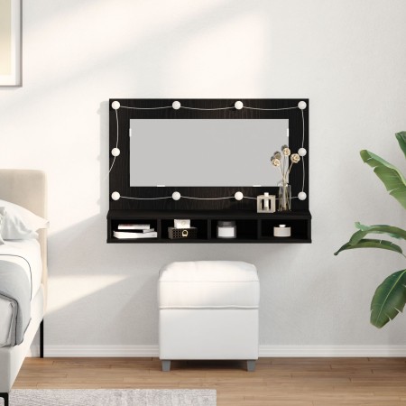 Armario Espejo LED en Roble Negro - 90x31.5x62 cm