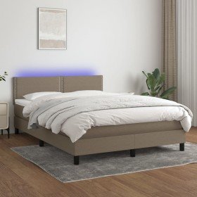 Cama box spring colchón y luces LED tela gris taupe 140x190 cm Cama box spring colchón y luces LED tela gris taupe 140x190 cm