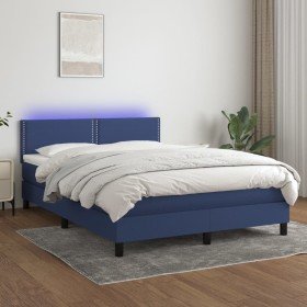 Cama box spring colchón y luces LED tela azul 140x190 cm Cama box spring colchón y luces LED tela azul 140x190 cm