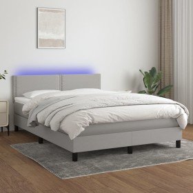 Cama box spring colchón y luces LED tela gris claro 140x200 cm Cama box spring colchón y luces LED tela gris claro 140x200 cm