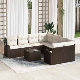 Conjunto de sofá de jardín 9 pcs Marrón 55 x 55 x 37 cm