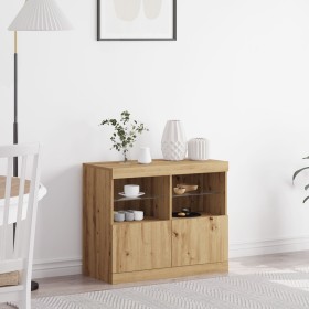Aparador con luces LED de roble artesanal 81x37x67 cm by , Sideboards - Ref: Foro24-863031, Price: 86,15 €, Discount: %