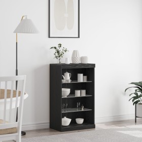 Aparador con Luces LED Roble Negro 60,5x37x100 cm