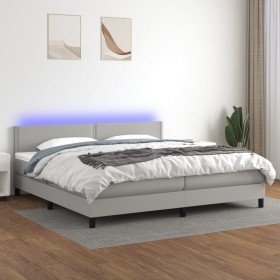 Cama box spring con colchón tela y LED gris claro 200x200 cm en Camas y somieres | Comprar online en Foro24