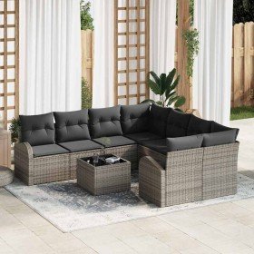 Conjunto de sofá de jardín 9 pcs Gris y Gris Oscuro