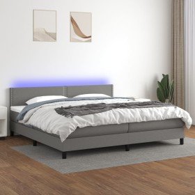 Cama box spring colchón y luces LED tela gris claro 200x200 cm Cama box spring colchón y luces LED tela gris claro 200x200 cm