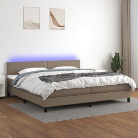 Cama box spring colchón y luces LED tela gris taupe 200x200 cm en Camas y somieres | Comprar online en Foro24