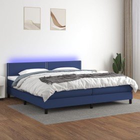 Cama box spring colchón y luces LED tela azul 200x200 cm Cama box spring colchón y luces LED tela azul 200x200 cm