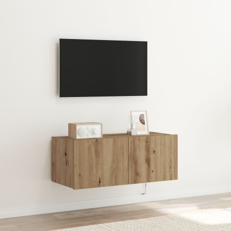 Mueble de TV  con luces LED Roble Artesanal 80x35x31 cm | Foro24.es | Tu tienda online para hogar, jardín y más Foro24.es