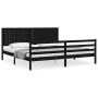 Bed frame with black solid wood headboard 200x200 cm by vidaXL, Beds and slatted bases - Ref: Foro24-3194790, Price: 191,92 €...