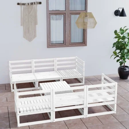 7-teiliges Gartenlounge-Set aus weißem massivem Kiefernholz von vidaXL, Gartensets - Ref: Foro24-3075335, Preis: 388,33 €, Ra...
