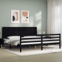 Bed frame with black solid wood headboard 200x200 cm by vidaXL, Beds and slatted bases - Ref: Foro24-3194790, Price: 191,92 €...