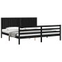 Bed frame with black solid wood headboard 200x200 cm by vidaXL, Beds and slatted bases - Ref: Foro24-3194790, Price: 191,92 €...