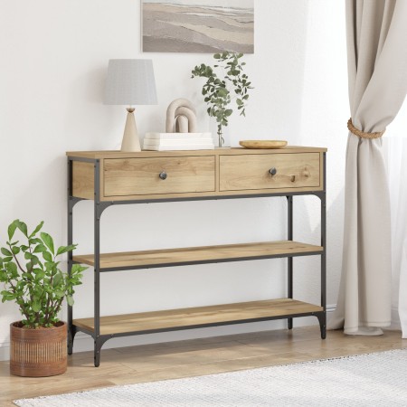 Mesa de Consola Roble Artesanal 100x25x75 cm Madera Contrachapada y Acero de , Mesas auxiliares - Ref: Foro24-863512, Precio:...