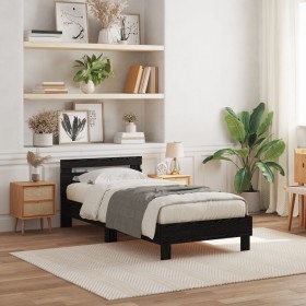 Cama con Luces LED Roble Negro 75x190 cm Madera