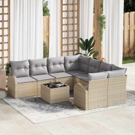 Conjunto de sofá de jardín 9 pcs Beige 55 x 55 x 37 cm