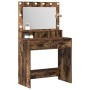 Mesa de tocador con luces LED de madera ahumada 79x41x135 cm de , Tocadores para dormitorios - Ref: Foro24-865086, Precio: 12...