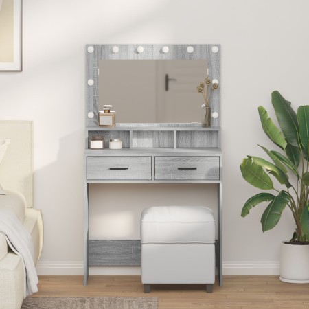 Tocador con Luces LED Gris Sonoma 79x41x135 cm de de , Tocadores para dormitorios - Ref: Foro24-865087, Precio: 123,96 €, Des...