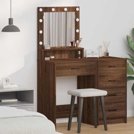 Mesa de maquillaje con luces LED marrón roble 50x41x135 cm by , Bedroom Dressers - Ref: Foro24-865097, Price: 97,73 €, Discou...