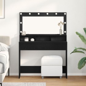 Tocador con luces LED negro y roble, 100x41x135 cm