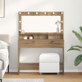 Mesa de maquillaje con luces LED en roble artesanal, 100x41x135 cm von , Schlafzimmerkommoden - Ref: Foro24-865108, Preis: 13...