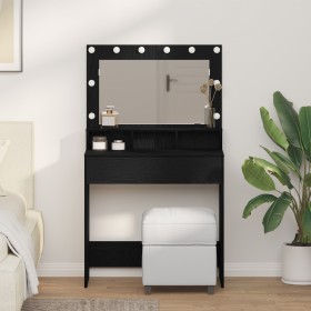 Mesa de Maquillaje con Luces LED - Madera Negra