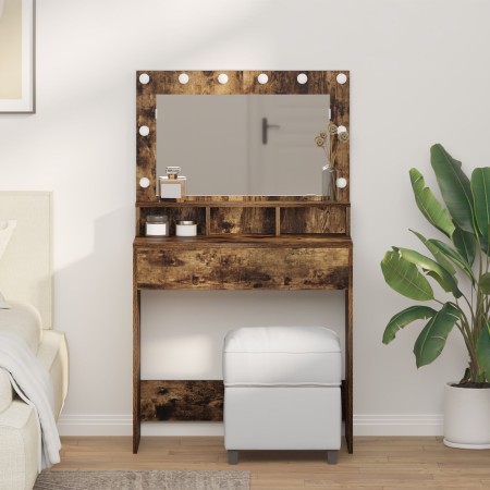 Mesita de Maquillaje con Luces LED en Roble Ahumado 79x41x135 cm de , Tocadores para dormitorios - Ref: Foro24-865113, Precio...