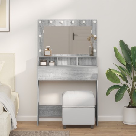 Mesa tocador con luces LED Gris Sonoma 79x41x135 cm de , Tocadores para dormitorios - Ref: Foro24-865114, Precio: 117,29 €, D...