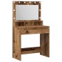 Mesa de tocador con luces LED de madera antigua 79x41x135 cm de , Tocadores para dormitorios - Ref: Foro24-865116, Precio: 11...