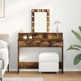 Mesa de tocador con luces LED Roble ahumado 100x41x140 cm by , Bedroom Dressers - Ref: Foro24-865176, Price: 116,83 €, Discou...