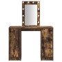 mesa de tocador con luces LED Roble Ahumado 102x33x135 cm de , Tocadores para dormitorios - Ref: Foro24-865185, Precio: 126,2...