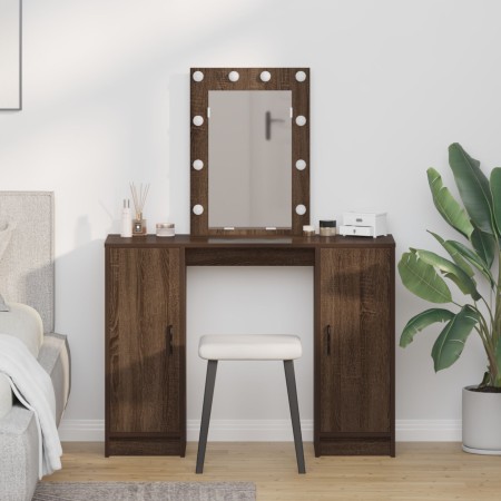 Mesa de tocador con luces LED Roble Marrón 102x33x135 cm by , Bedroom Dressers - Ref: Foro24-865187, Price: 125,28 €, Discoun...