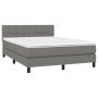 Cama box spring colchón y luces LED tela gris oscuro 140x190 cm