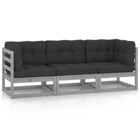 3-seater garden sofa with solid pine wood cushions by vidaXL, Outdoor sofas - Ref: Foro24-3076371, Price: 277,73 €, Discount: %