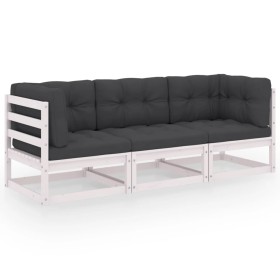3-seater garden sofa with solid pine wood cushions by vidaXL, Outdoor sofas - Ref: Foro24-3076370, Price: 327,00 €, Discount: %