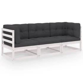 3-seater garden sofa with solid pine wood cushions by vidaXL, Outdoor sofas - Ref: Foro24-3076370, Price: 322,88 €, Discount: %