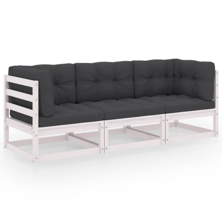 3-seater garden sofa with solid pine wood cushions by vidaXL, Outdoor sofas - Ref: Foro24-3076370, Price: 327,08 €, Discount: %
