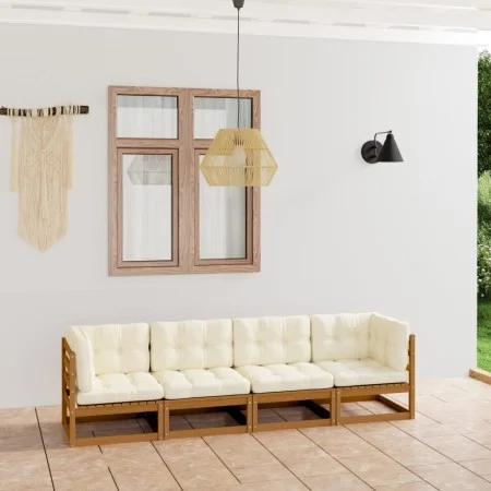 4-seater garden sofa with solid pine wood cushions by vidaXL, Outdoor sofas - Ref: Foro24-3076412, Price: 426,83 €, Discount: %