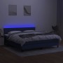 Cama box spring colchón y luces LED tela azul 180x200 cm