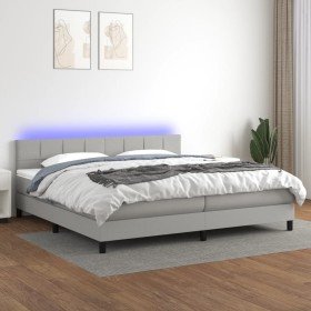 Cama box spring con colchón tela y LED gris claro 200x200 cm Cama box spring con colchón tela y LED gris claro 200x200 cm