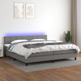 Cama box spring colchón y luces LED tela gris claro 200x200 cm Cama box spring colchón y luces LED tela gris claro 200x200 cm