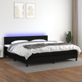 Cama box spring colchón y luces LED tela negro 200x200 cm Cama box spring colchón y luces LED tela negro 200x200 cm