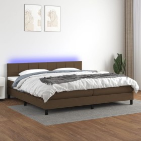 Cama box spring colchón luces LED tela marrón oscuro 200x200 cm Cama box spring colchón luces LED tela marrón oscuro 200x200 cm