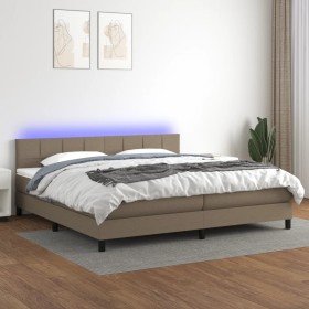 Cama box spring colchón y luces LED tela gris taupe 200x200 cm Cama box spring colchón y luces LED tela gris taupe 200x200 cm